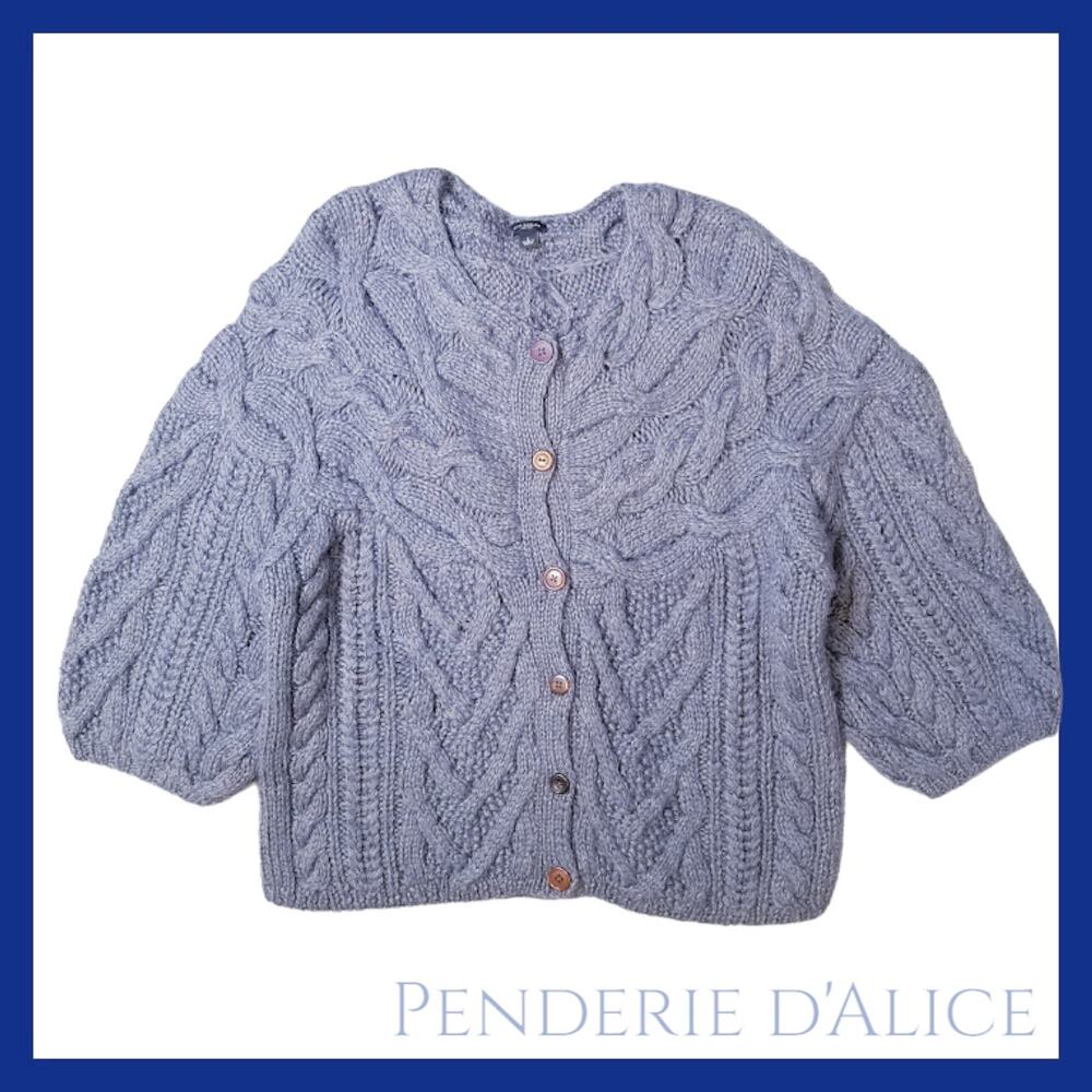 Ann Taylor alpaca wool cabled cardigan sweater size L gray taupe